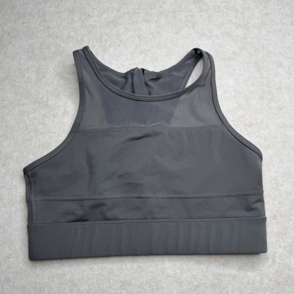 ZYIA Active Gray Medium Sports Bra One More Rep Zip Front High‎ Neck Workout M